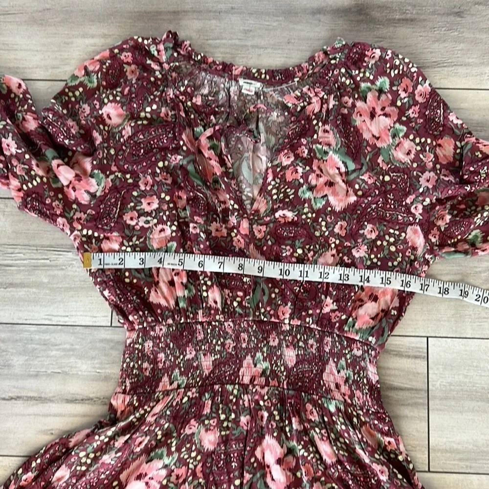 Aerie size small floral gathered waist spring dress long sleeve